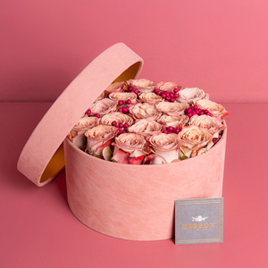 Custom roses flower boxes packaging paper box clear window velvet gift round flower box