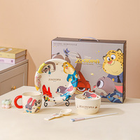 Service de table en céramique Stitch dessin animé pour enfants, ensemble vaisselle Winnie l'ourson, bol, assiette, tasse, cuillère, coffret cadeau, vaisselle en porcelaine pour enfants