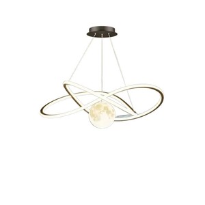 Luminaire suspendu LED en forme de lune géométrique pour salon, chambre, bureau, éclairage de plafond à spectre complet avec commande vocale - Product Image 4
