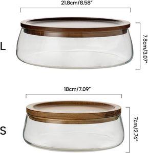 <b>Stackable</b> Solid Wood Lid <b>Storage</b> Glass Bowl Stylish Glass Fruit <b>Container</b> with Wooden Lid for Nut Snack <b>Storage</b> - Product Image 6