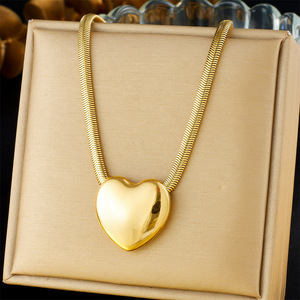 Heart Shape Stainless Steel Gold Plated Necklace Snake Chain Pendant Jewelry Gift Fashion Accessory - Product Image 5