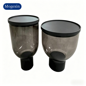 Modern Minimalist Smoke Grey Glass <b>Side</b> <b>Table</b> Creative Goblet Shaped Accent End <b>Table</b> With <b>Black</b> Base For Living Room Home - Product Image 6