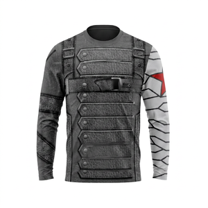 เสื้อแรชการ์ดแขนยาวสำหรับผู้ชาย พิมพ์ลายด้วยเทคนิค Heat-Transfer ผ้าสแปนเด็กซ์/โพลีเอสเตอร์ 220 กรัม แห้งเร็ว ดีไซน์ลายเกราะ โลโก้สีแดงด้านหน้า - Product Image 1