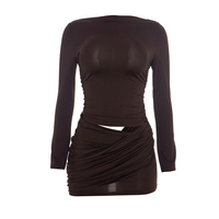 Robe de soirée moulante plissée à manches longues et broderies croisées Viviblook C26DS304 pour femme – Nouvelle collection automne