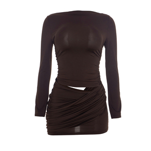 Vestido Viviblook C26DS304 para Mujer, Nuevo Vestido de Otoño de Manga Larga con Puntadas Cruzadas, Plisado, para Fiesta de Noche, Mini Vestido Ajustado - Product Image 5