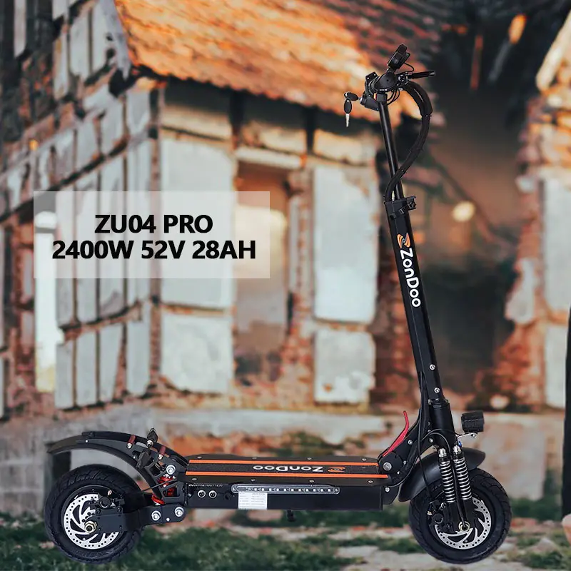 Zondoo scooter elétrico, 52v 2400w, suspensão à ar, 10 polegadas, pneu gordo, com amortecedor hidráulico frontal e traseiro, freio e scooter