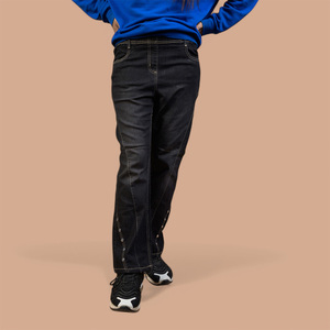 Jeggings pour femmes à taille haute, coupe droite, délavés, en coton, décontractés, noirs, pour l'automne, extensibles et respirants - Product Image 3