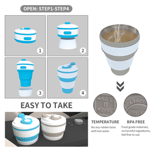 350ml Silicone Foldable Personalize Reusable <strong>Collapsible</strong> Travel Coffee Water <strong>Cup</strong> Folding Outdoor Camping Travel Mug with Lid - Product Image 4