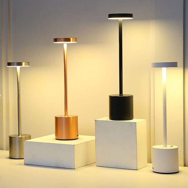 USB Rechargeable LED Touch Sensor Desk Lamp Three Color Metal Table Lamp