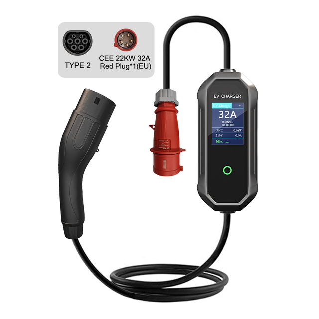 New 22kW Type2 Portable EV Charger 3 Phase 32A IP66 with 5m Cable