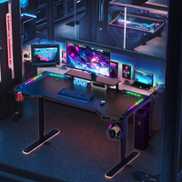Bureau de jeu électrique pliable en métal réglable avec éclairage LED RGB, bureau surélevé à hauteur personnalisable pour les joueurs PC