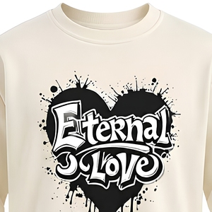 Sudadera de cuello redondo de algodón para hombre, suave, color crema, con estampado gráfico de corazón, estilo casual urbano. - Product Image 6