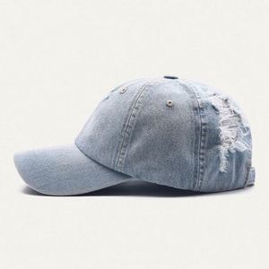 OEM Custom Plain Blank Worn Out Denim Baseball Cap,Unisex Distressed Denim Fabric Dad <b>Hat</b>,Luxury Gorras Washed Blue Jeans Cap - Product Image 4