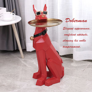 Sculpture d'animal géométrique grandeur nature en résine, statue <span class=keywords><strong>de</strong></span> <span class=keywords><strong>chien</strong></span> Doberman avec plateau <span class=keywords><strong>de</strong></span> rangement en plaque dorée - Product Image 3