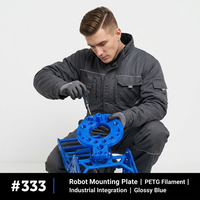 Plaque de montage pour effector final de robot en PETG imprimée en 3D par FDM, prototype bleu translucide, R&D, automatisation, OEM personnalisé