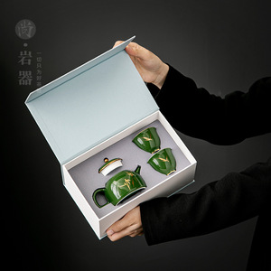 Service à thé vert émeraude, une théière, deux tasses, simple service à thé Kung Fu pour cadeaux d'affaires - Product Image 2