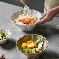 Mangkuk Ramen keramik bentuk bunga glasir Jepang, mangkuk Salad nasi sup mangkuk topi dalam untuk peralatan makan rumah Hotel