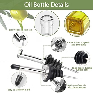 Dispensador de Aceite de Oliva de 16 oz/500 ml, Recipiente Cuadrado Alto de Vidrio <span class=keywords><strong>con</strong></span> Vertedores de Acero Inoxidable, Etiquetas, Cepillo y Embudo para Cocina - Product Image 3