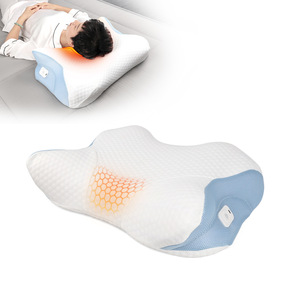 Oreiller chauffant en mousse à mémoire de forme en forme de papillon, fermeté moyenne, soutien du cou pour adultes, housse intérieure bleue - Product Image 1