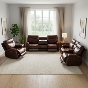 Set <span class=keywords><strong>di</strong></span> Divani Reclinabili <span class=keywords><strong>di</strong></span> Lusso in Vera Pelle, <span class=keywords><strong>Arredamento</strong></span> per Soggiorno con Tavolino Abbattibile e Altoparlante Bluetooth - Product Image 3