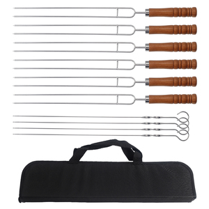 10 PCS dài thép không gỉ & gỗ ngoài trời cắm trại nướng thịt nướng Kebab xiên - Product Image 5