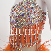 Ensemble de costume de danse pour enfants LIUHUO fuchsia avec haut court orné de strass et jupe à volants en plumes