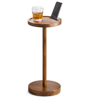 Petite table d'appoint ronde, table à boissons avec emplacement pour téléphone, table sur piétement en bois d'acacia massif avec base lestée, empreinte compacte