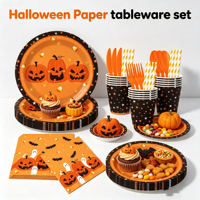 Vaisselle jetable en papier Lanweier pour la série de festivals d'Halloween - Ensemble d'assiettes écologiques pour les fêtes