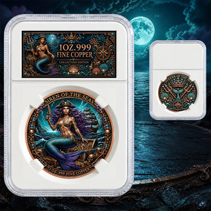 Moneta da Collezione in Rame Puro .999 da 1 oz, Regina del Mare Pirata Sirena, con Rilievo 3D, Rotonda Commemorativa Fantasy in Slab Protettivo Gradato - Product Image 2