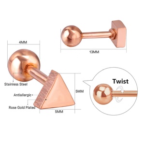 Boucles d'oreilles à vis en acier inoxydable plaqué or rose 18 carats, petites formes géométriques, cœur, étoile, carré, bijoux minimalistes pour femmes - Product Image 2