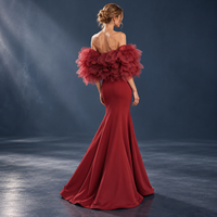 Robe de soirée sirène rouge bordeaux sur mesure OEM, sans bretelles, décolleté cœur, avec fleurs 3D en organza, pour marques à marque privée