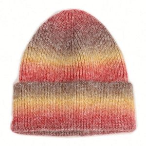 Winter New Tie-dyeing Gradient Knitted Hat Unisex <b>Rainbow</b> Warm Thickened Acrylic Beanies - Product Image 5