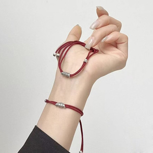 S925 Sterling Silver Tai Sui Dumpling <b>Bracelet</b> Red <b>Rope</b> Adjustable Chinese Style Blessing Peace Unisex Gift Jewelry - Product Image 1