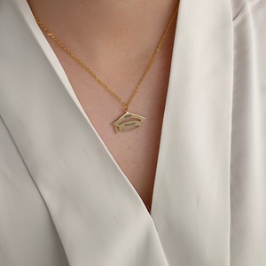 Graduation Cap Necklace <b>Personalized</b> Engraved Name Stainless Steel Trendy Number Graduation Gift Jewelry Wholesale Silver Golden - Product Image 3