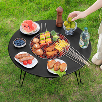 Table de camping portable pour barbecue extérieur, foyer rond en fer à bois pour chauffage et grillades en extérieur, tapis de barbecue pour jardin