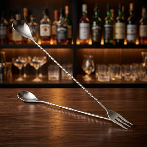 Cuillère-fourchette à cocktail à double tête, outil de bar en métal, ustensile de mélange - Product Image 2