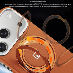 Business Magnetic Leather Phone Case for iPhone 17 16 15 14 13 12 <b>Pro</b> Max 17 Air With 360° Rotation <b>Ring</b> Stand Protective Cover - Product Image 3