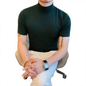 เสื้อยืดแขนสั้นผู้ชายแฟชั่นลำลอง คอเต่าครึ่งตัว สีพื้น ทรงปกติ ผ้าเจอร์ซีย์ น้ำหนัก 200 กรัม ป้องกันขนร่วง - Product Image 4