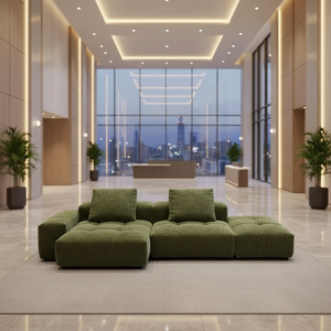 Compras en el Extranjero, Muebles Comprimidos al Vacío para Airbnb, Artesanía de Primera Calidad, Sofá Esquinero de Felpa Rosa, Muestra Gratis - Product Image 1