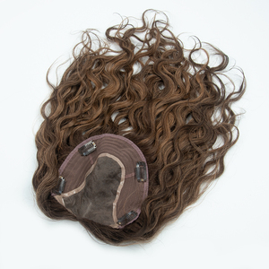 Topper de Cabello Humano Ondulado con Base Mono y Trama, para Mujer, Cabello Virgen Europeo con Cutícula Alineada, Topper Rizado con Encaje - Product Image 3