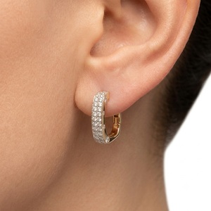 Luxury 18K Rose <b>Gold</b> Natural Diamond Brilliant Cut Triple Pave Rows U Shaped Hoop Earrings <b>Huggie</b> Hinge Clasp Certified for - Product Image 4