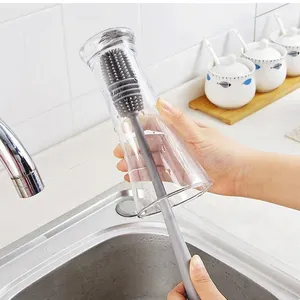 Long Handle Eco-Friendly Silicone Water Cleaning <b>Brushes</b> Modern Design Baby Bottle Kitchen Cleaner <b>Wheel</b> PP TPR for Glass Wash - Product Image 5