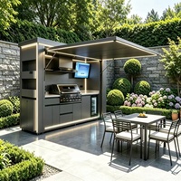 Conjunto de Ilha de Cozinha Modular em Aço Inoxidável 304 para Exterior com Pia Embutida, Armário para TV, Coifa e Refrigerador para Jardim de Vila Personalizada