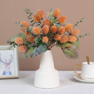 Bouquet de fleurs artificielles Banksia Ruilisi, eucalyptus orange, décoration d'intérieur, arrangement pour vase de table dans le salon - Product Image 1