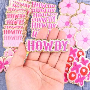 Patchs thermocollants personnalisés pour casquettes de camionneur, broderie en chenille à paillettes, motifs Howdy Cowgirl Western Fleur Papillon, pour vêtements - Product Image 5