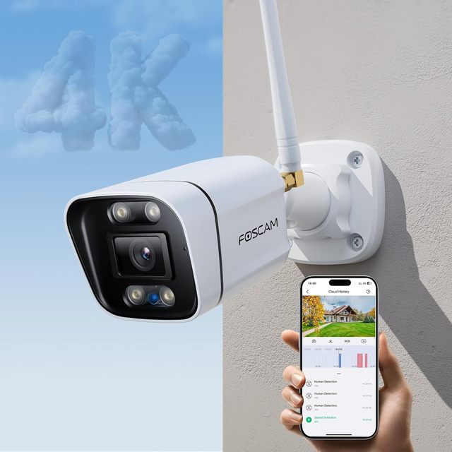 FOSCAM V8P 4K 8MP Wireless Outdoor Security Camera 5GHz 2.4GHz WiFi 120° FoV 20x Zoom AI Detection Color Night Vision IP66
