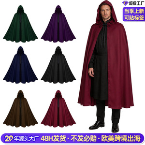 Hooded Cape <b>Cloak</b> For <b>Men</b> Medieval Vampire Costume Adult Size Black Green Wine Red Brown Blue Purple - Product Image 2