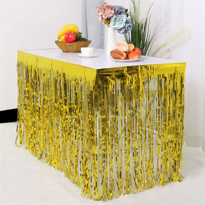 Jupe de table à franges en feuille métallique de 275 cm x 75 cm pour mariages, fêtes hawaïennes, baby showers, anniversaires, remises de diplômes, décorations de Diwali - Product Image 2