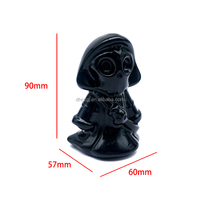 Prix réduit : Sculpture en obsidienne de 9 cm, motif Dieu de la Mort, en cristal naturel poli, objet artisanal pour décoration d'Halloween
