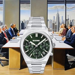 Montre-bracelet de luxe pour homme à quartz chronographe, cadran lumineux personnalisé de 42 mm, boîtier de 10 mm, bracelet en caoutchouc, style affaires, mode et sport, aiguilles de cadran - Product Image 2